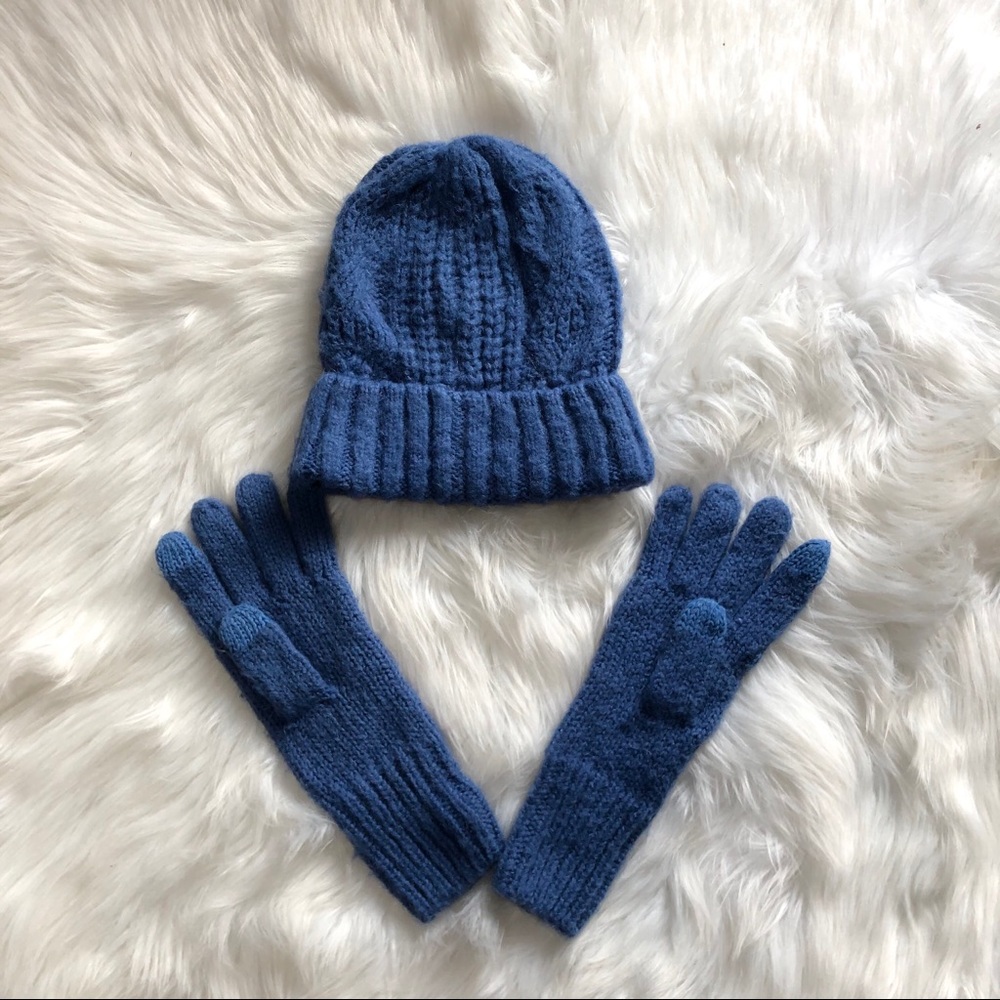 AERIE BLUE Cable Knit Beanie + GLOVES COMBO
